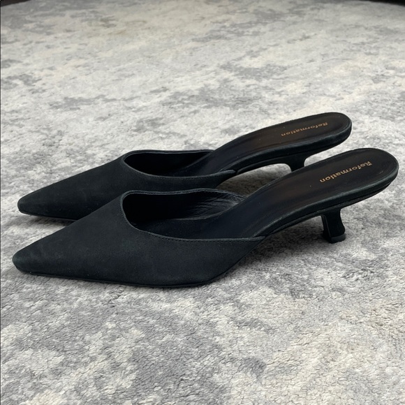 Reformation Wilda Pointed Toe Kitten Mule Slide Black Suede Sz 10 - Picture 3 of 16